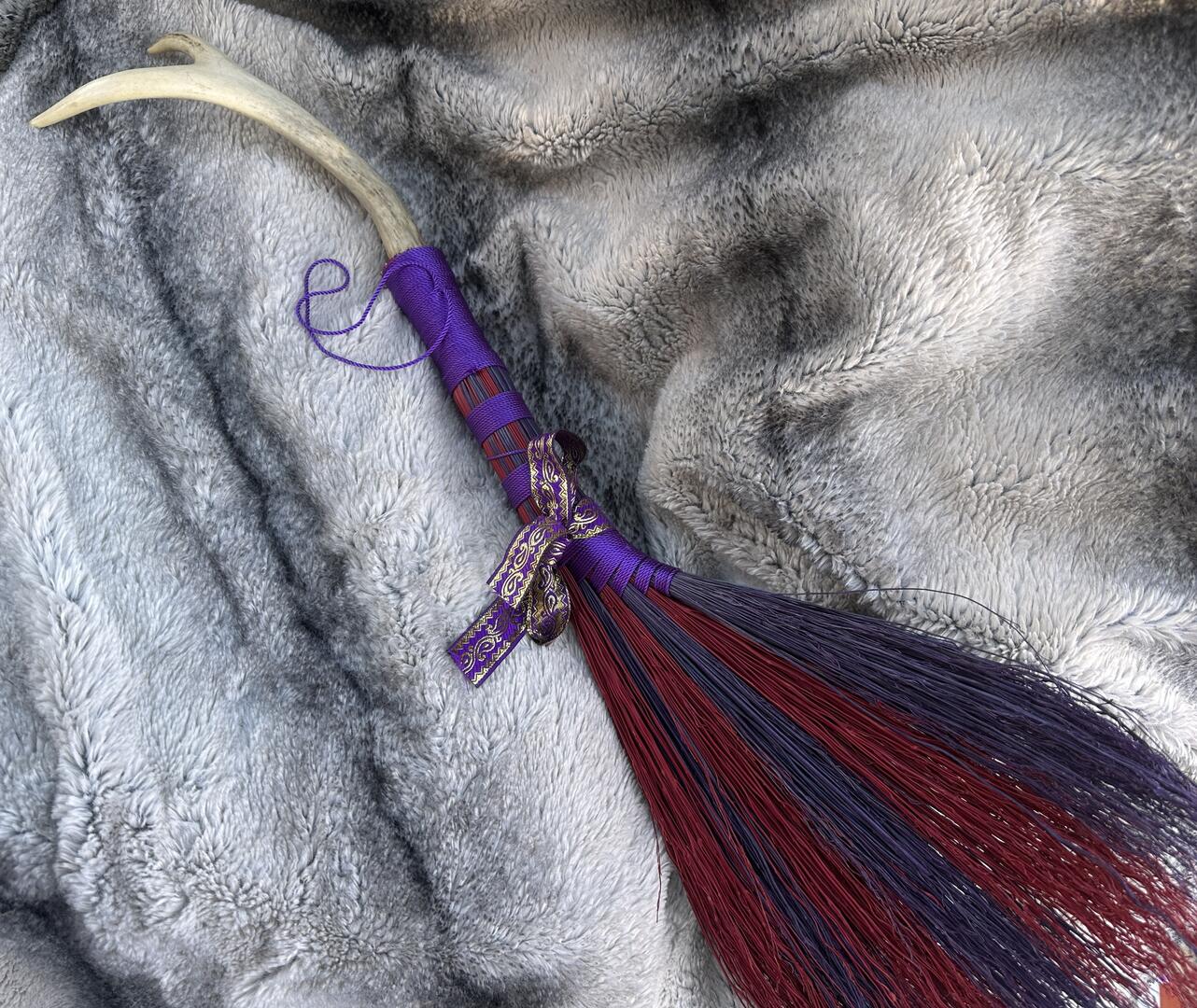 Whisk: Purple and Red Antler Turkey Wing