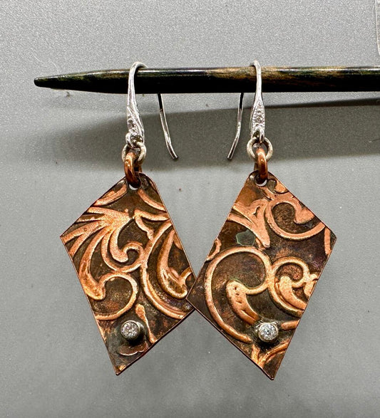 Copper and moissanite earrings