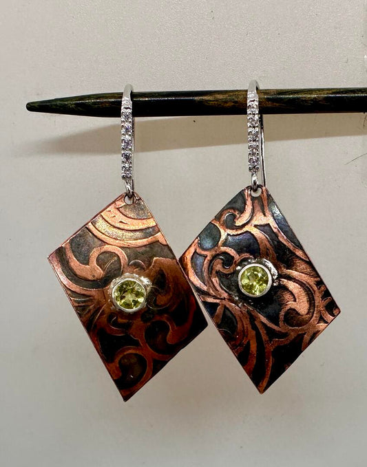 Copper and peridot earrings