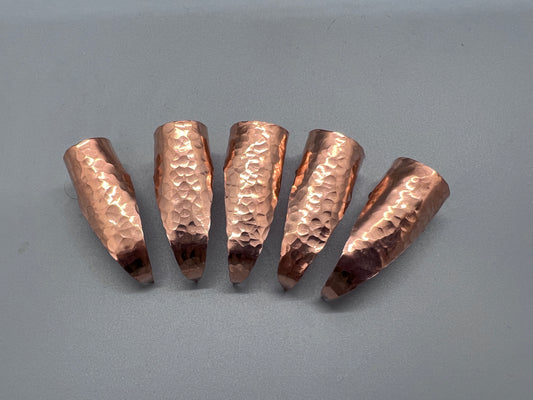 Hammered copper claws, no patina, set of five.