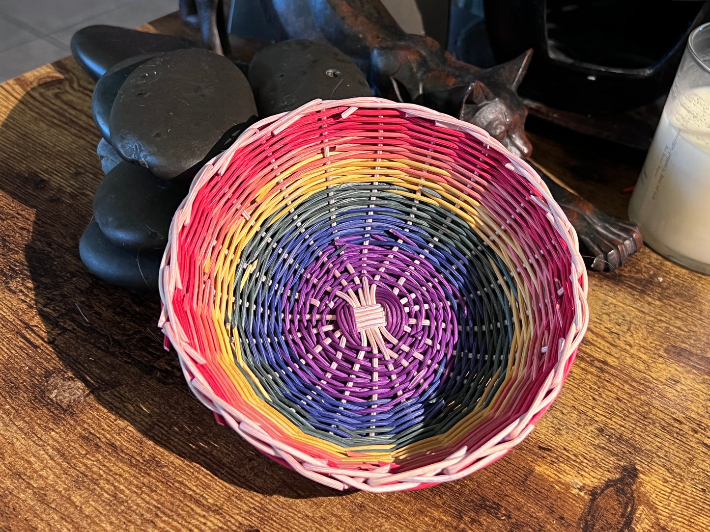 Small rainbow colored handwoven bowl